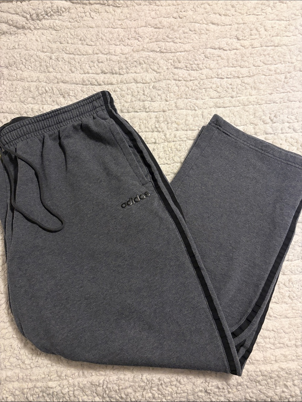 adidas Dark Gray Fleece Track Pants with Black Stripes